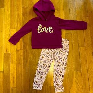 Carter’s burgundy hoodie ho sweatshirt & legg .3t girl